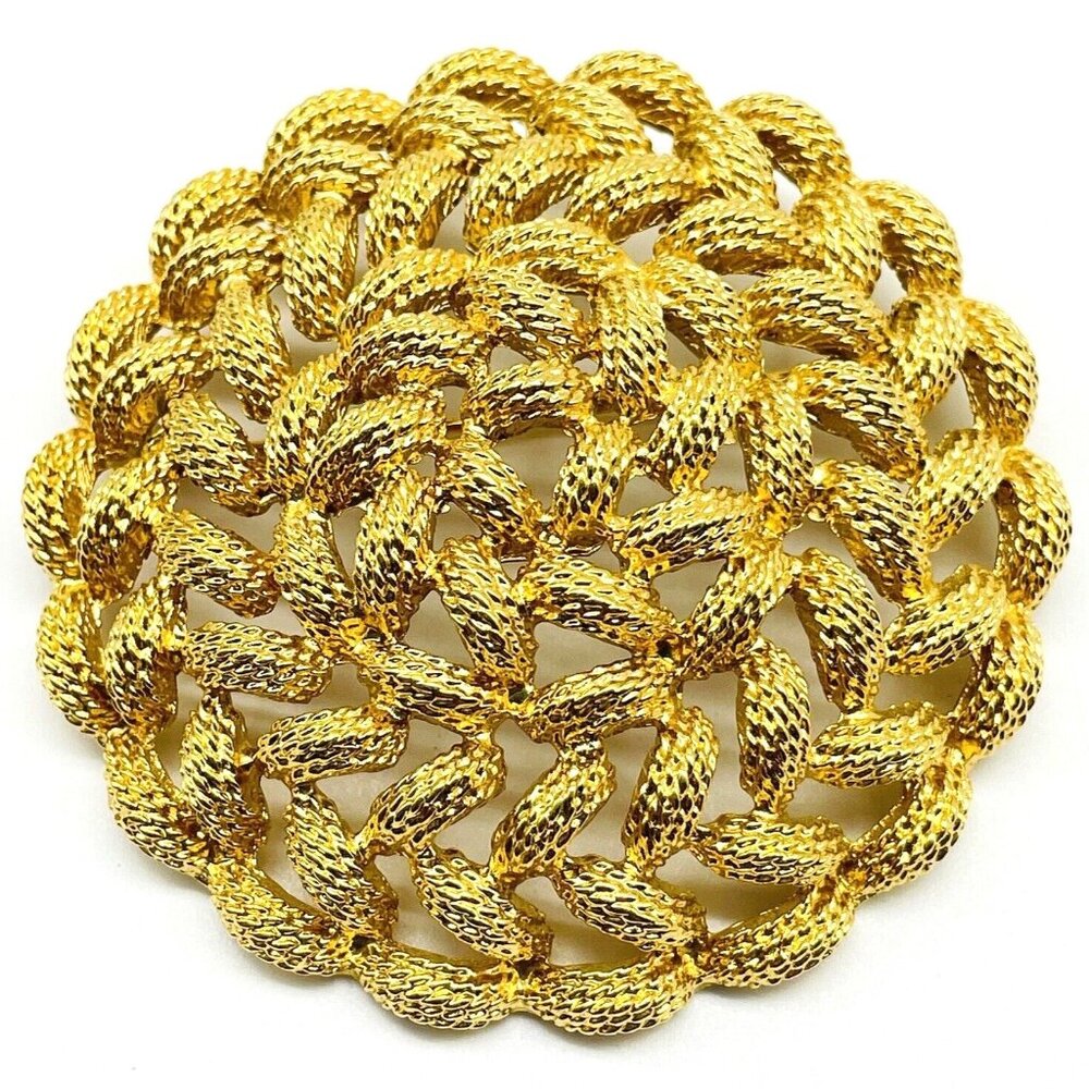 Vintage MONET Gold Tone Woven Brooch Signed Statement
